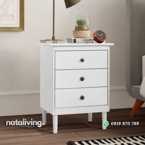 Nakas Minimalis Warna Putih Model 3 Laci Terbaru nataliving furniture