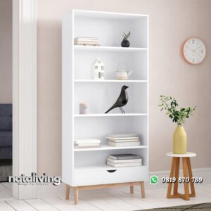Rak Buku Minimalis Dari Kayu Warna Putih Terbaru nataliving furniture