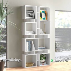 Rak Buku Warna Putih Fenn Model Minimalis nataliving furniture