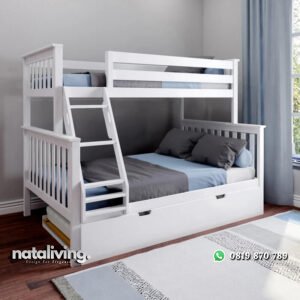 Ranjang Tingkat Warna Putih Model Minimalis nataliving furniture