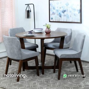 Set Meja Makan Bundar 4 Kursi Retro Minimalis nataliving furniture