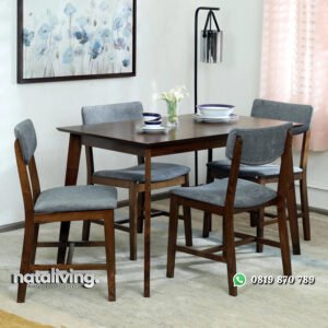 Set Meja Makan Jati 4 Kursi Model Retro Minimalis nataliving furniture