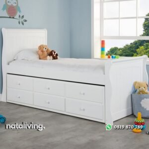 Tempat Tidur Anak Sorong 3 Laci Minimalis Putih nataliving furniture