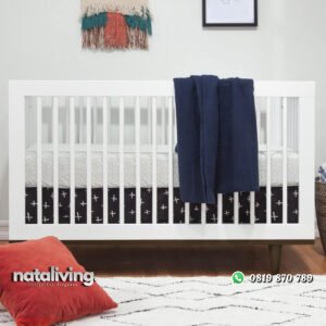Tempat Tidur Bayi Dari Kayu Model Minimalis Putih nataliving furniture