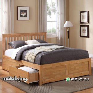 Tempat Tidur Kayu Jati Model Minimalis 2 Laci nataliving furniture