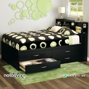 Tempat Tidur Minimalis Kayu Jati Black nataliving furniture