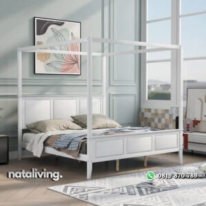 Tempat Tidur Putih Kanopi Model Minimalis Terbaru nataliving furniture