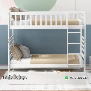Tempat Tidur Tingkat Minimalis Sorong Duco Putih nataliving furniture