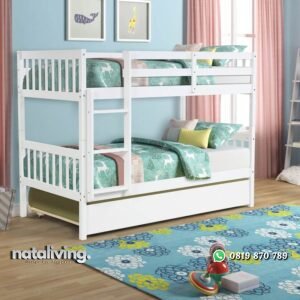 Tempat Tidur Tingkat Duco Putih Minimalis Sorong nataliving furniture